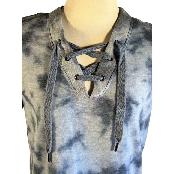Ideology Womens Tie-Dye Tunic Top W/ Lace-Up Neckline Short Sleeves Relaxed Fit - Picture 4 of 5